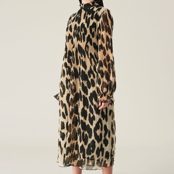 NWT Ganni Pleated Georgette Dress - Picture 3 of 5